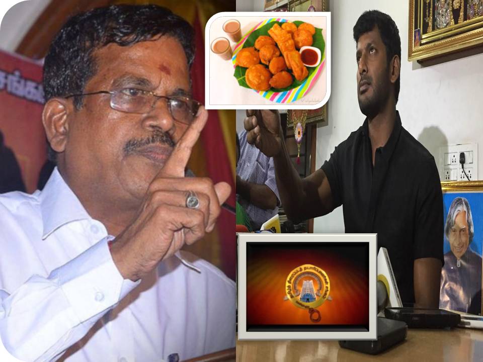 போண்டா, பஜ்ஜி சாப்பிடுறாங்கன்னு சொன்னது  கெட்ட வார்த்தையாய்யா? – விஷால் ரியாக்சன்!