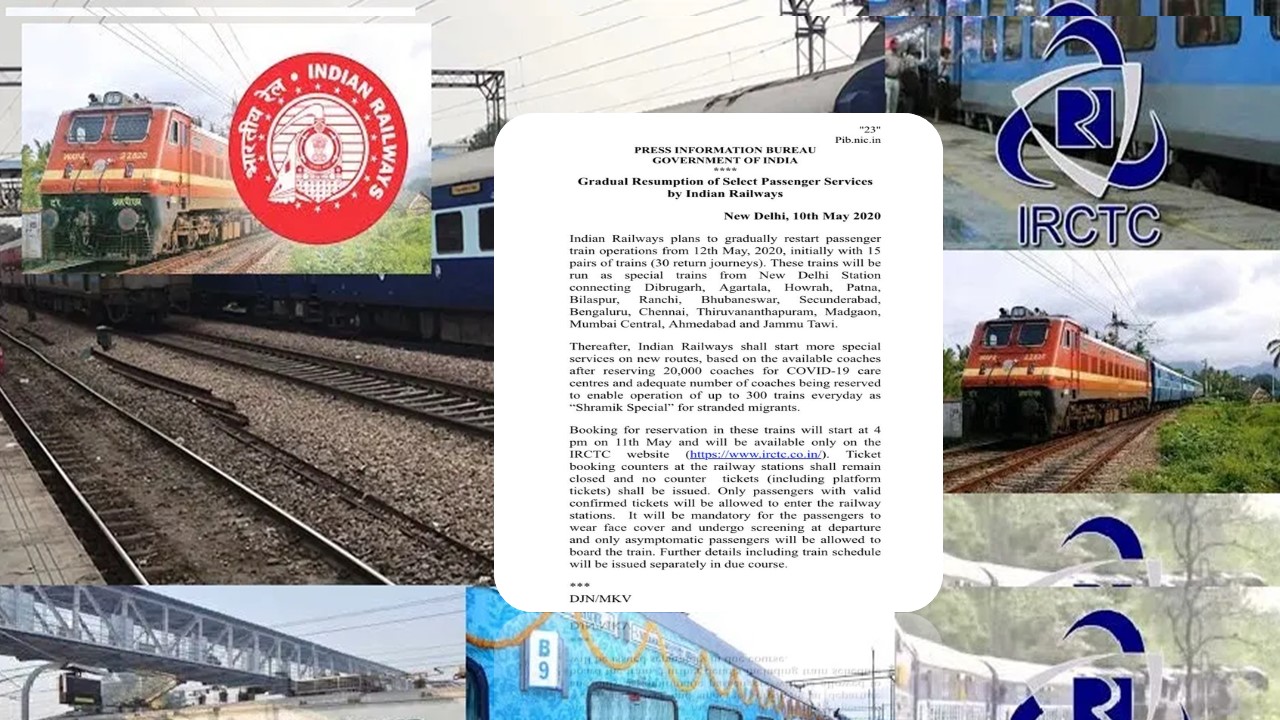 மே 12ஆம் தேதி முதல் பயணிகள் ரயில் சேவை தொடக்கம்!