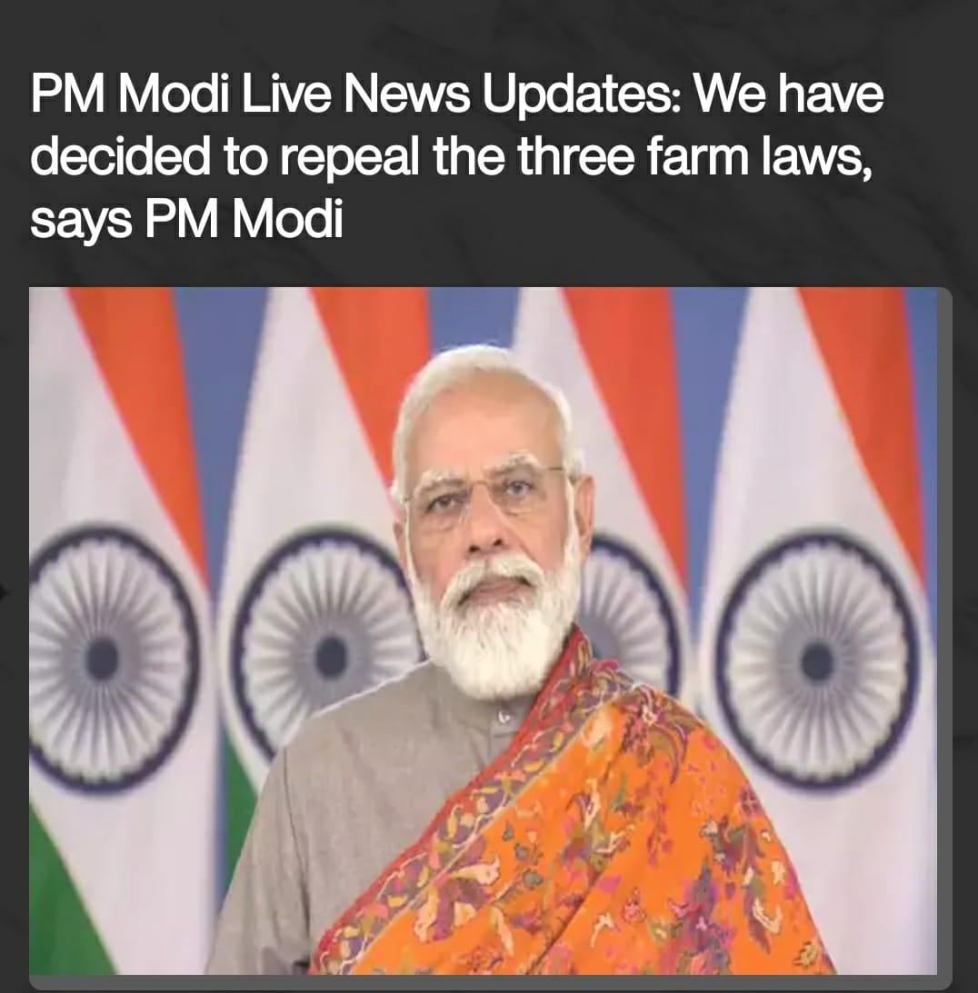 மூன்று வேளாண் சட்டங்களையும் திரும்பப் பெறுகிறோம் – பிரதமர் மோடி அறிவிப்பு!