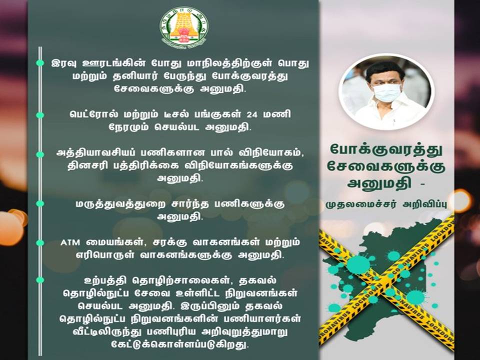 தமிழகத்தில் இரவு நேர ஊரடங்கு.&முழு ஊரடங்கு: – முழு விவரம்..!