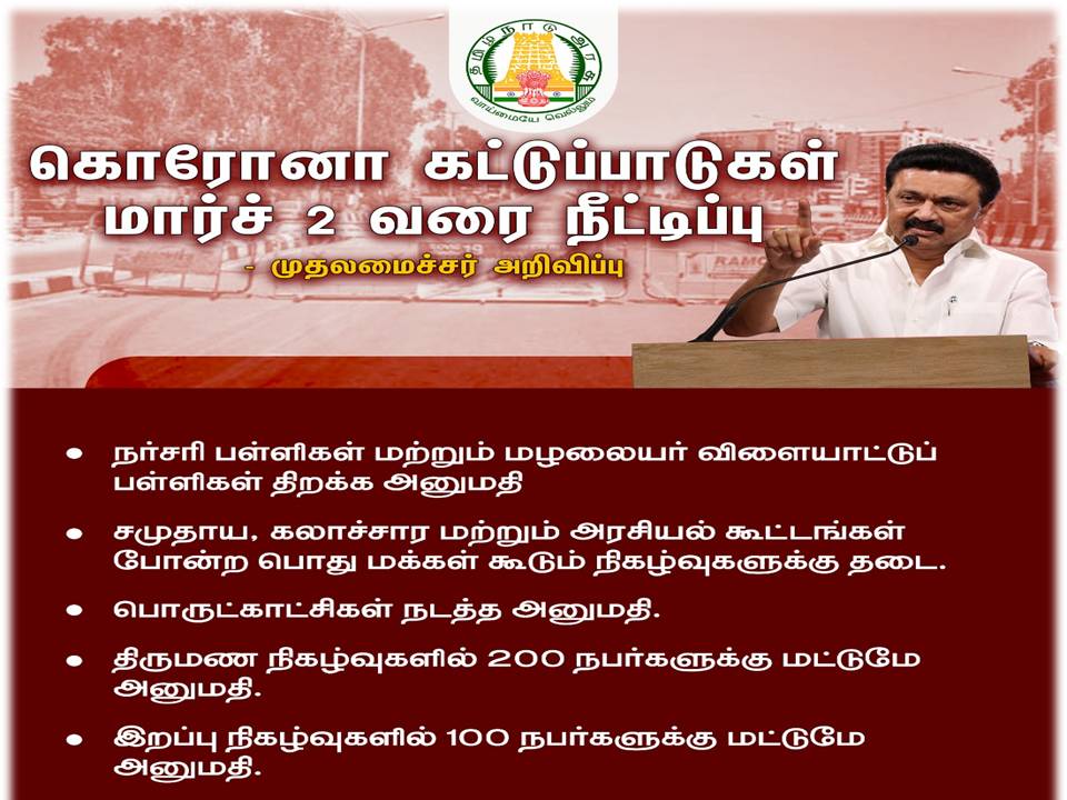 கூடுதல் தளர்வுகளுடன் ஊரடங்கு நீட்டிப்பு : முதல்வர் ஸ்டாலின் அறிவிப்பு!