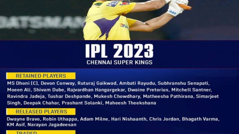 ஐபிஎல் 2023 : சென்னை சூப்பர் கிங்ஸ் அணி விடுவித்த வீரர்கள் & தக்க வைத்தோர் பட்டியல் இதோ!