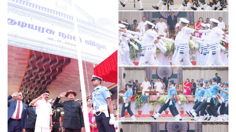 75-வது குடியரசு தினக் கோலாகலம்: முதல்வர் முன்னிலையில் கொடியேற்றினார் கவர்னர் ரவி!