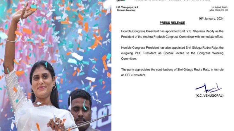 ஆந்திரா: மாநில காங்கிரஸ் தலைவரானார் ஒய்.எஸ்.ஷர்மிளா!