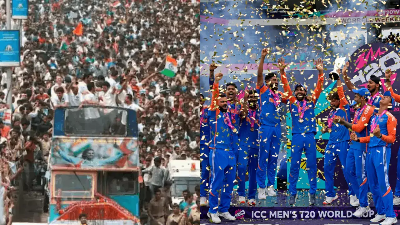 உலகக் கோப்பையுடன் திறந்தவெளி பேருந்தில் இந்திய அணி வீரர்கள்!