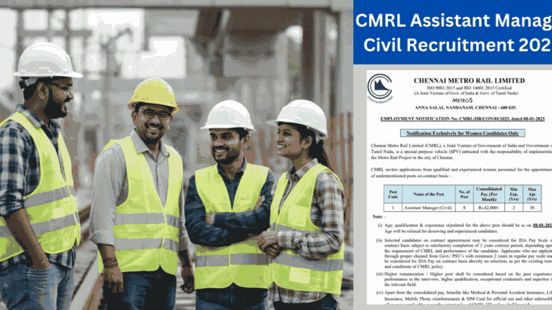 சென்னை மெட்ரோவில் சிவில் அசிஸ்டெண்ட் மேனேஜர் ஜாப் ரெடி!