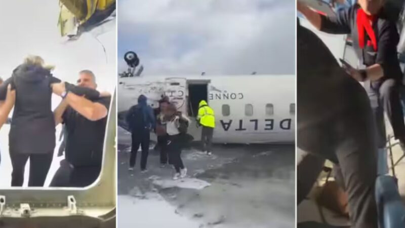 கனடாவில் தரையிரங்கும் போது தலைகீழாக கவிழ்ந்த விமானம்!