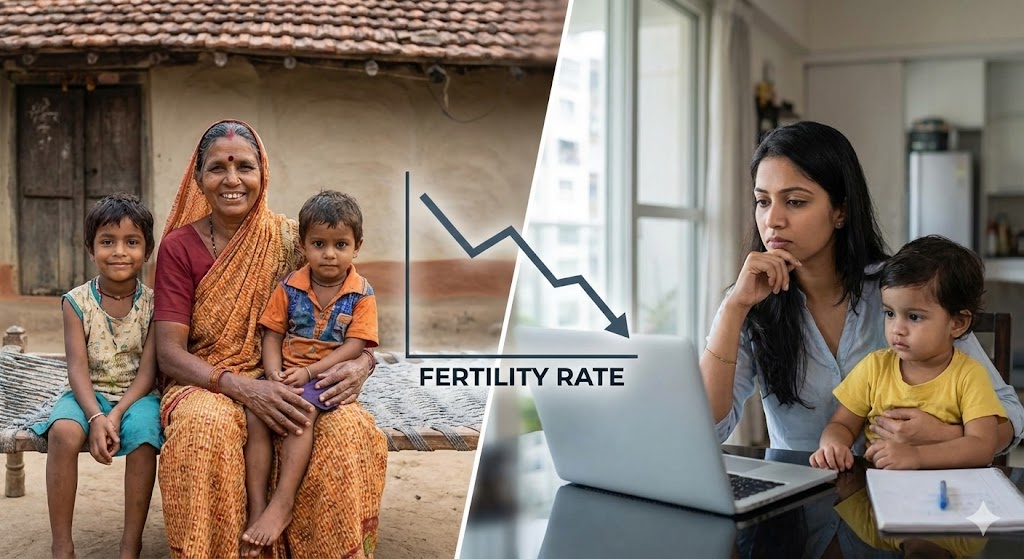 📉கருவளத்தின் பிளவுகள்: இந்தியப் பெண்கள் குறைவான குழந்தைகளைப் பெறுவது ஏன்?