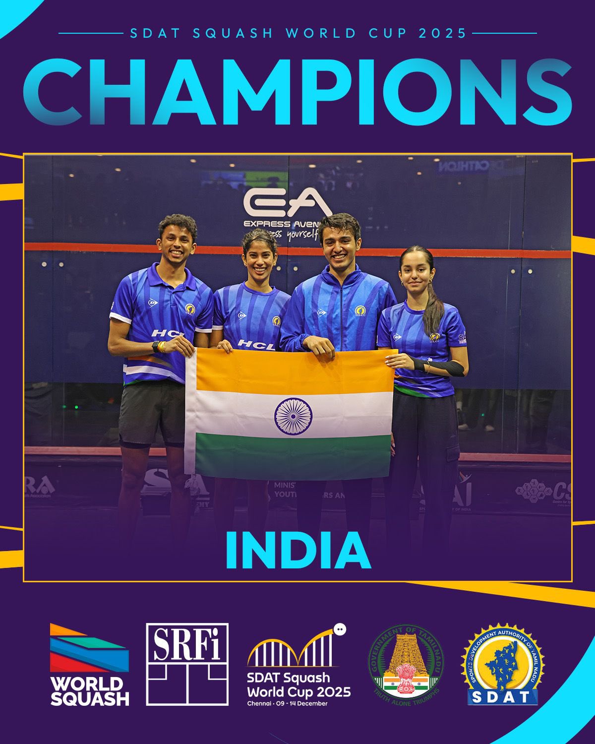 🏆வரலாற்றுச் சாதனை! ஸ்குவாஷ் உலகக் கோப்பையை முத்தமிட்ட இந்தியா! 🇮🇳