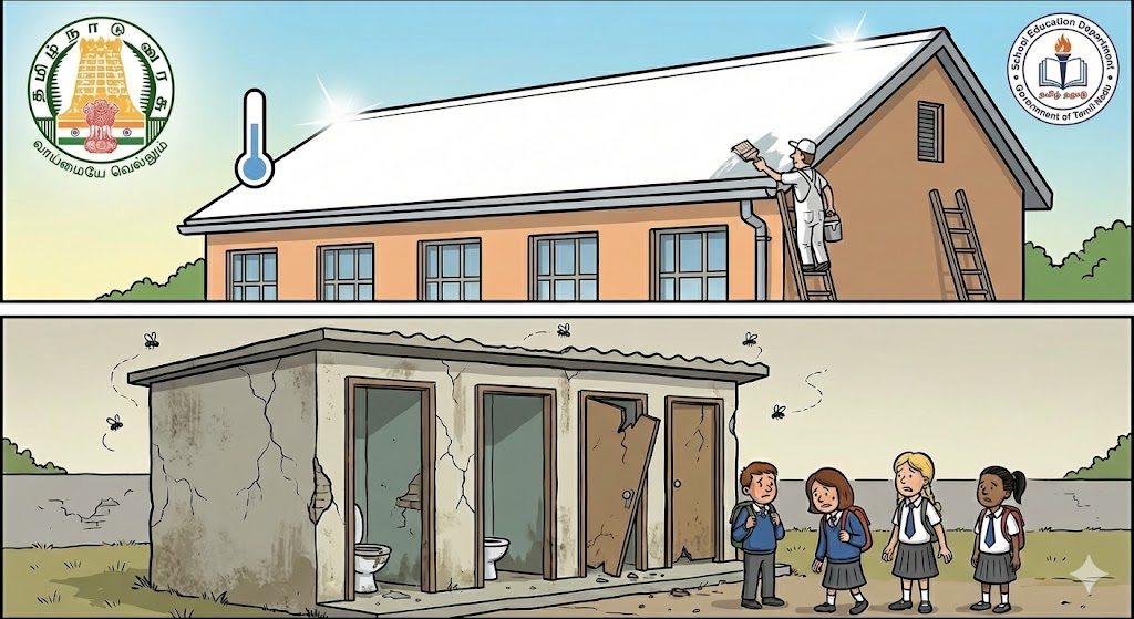 கூரைக்கு ‘குளுகுளு’ பெயிண்ட்… கழிப்பறை ‘நோ ’? – பள்ளிகளின் இரு வேறு முகங்கள்!