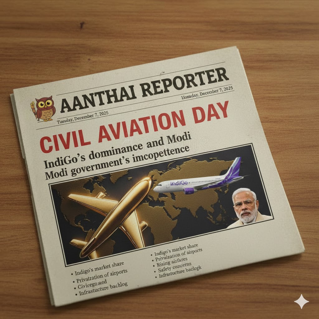 ✈️ சிவில் விமானப் போக்குவரத்து நாள்: இண்டிகோ ஆதிக்கமும் மோடி அரசின் இயலாமையும்!