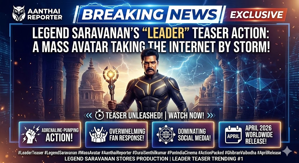 லெஜெண்ட் சரவணனின் ‘லீடர்’ டீசர் அவுட்:இணையத்தைக் கலக்கும் மாஸ் அவதாரம்!