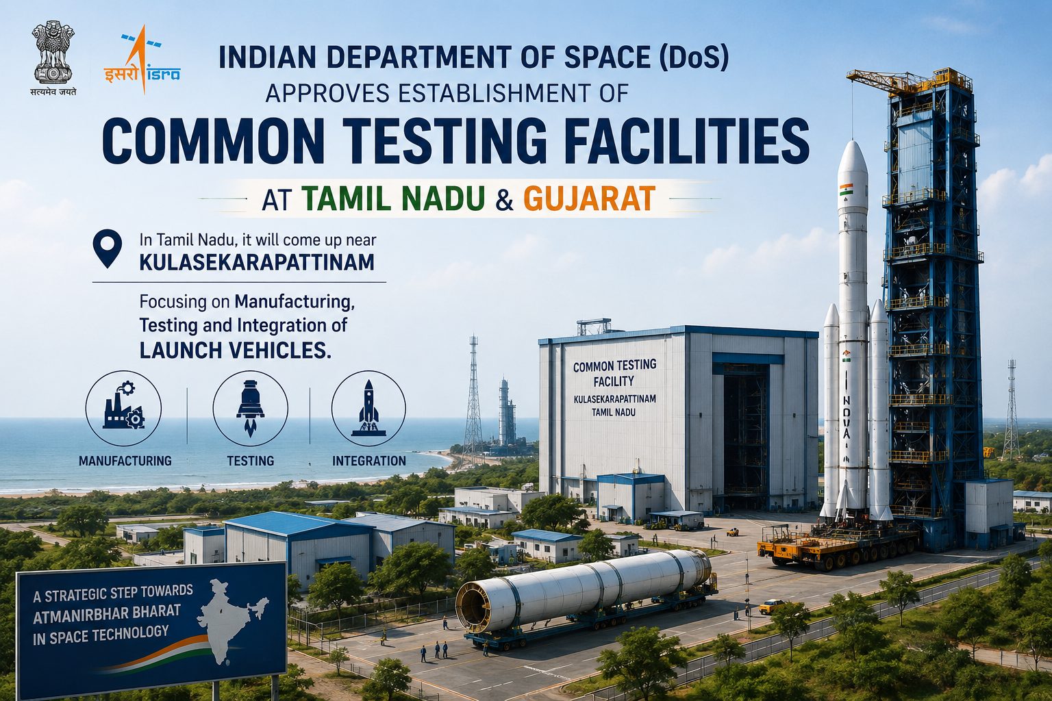 விண்வெளித்துறை முக்கிய அறிவிப்பு: தமிழகம், குஜராத்தில் புதிய ராக்கெட் சோதனை மையங்கள்!