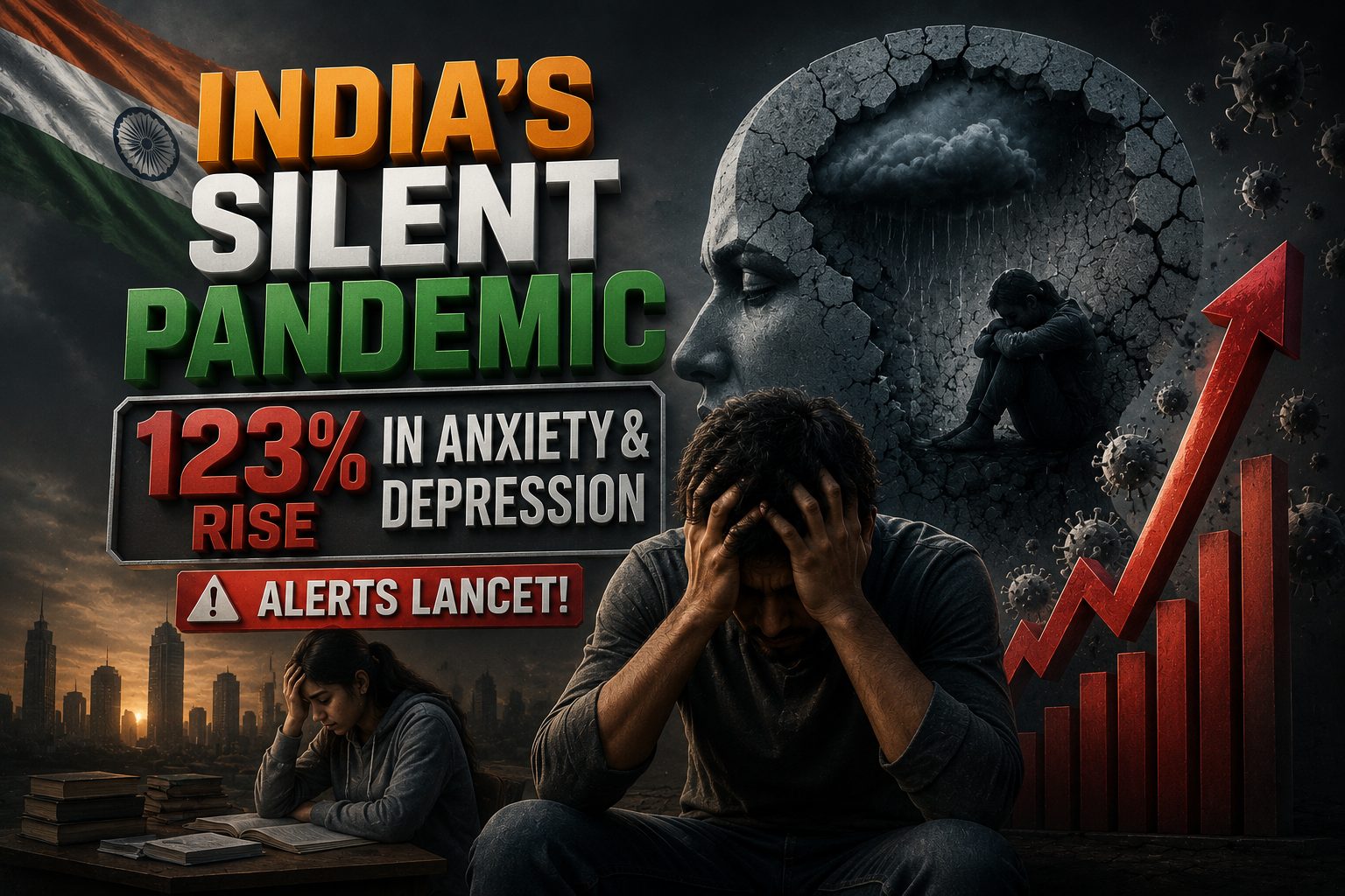 இந்தியாவில் சைலன்ட் பெருந்தொற்று! 123% உயர்ந்த மன அழுத்தம்: லான்செட் ஆய்வில் பகீர்!