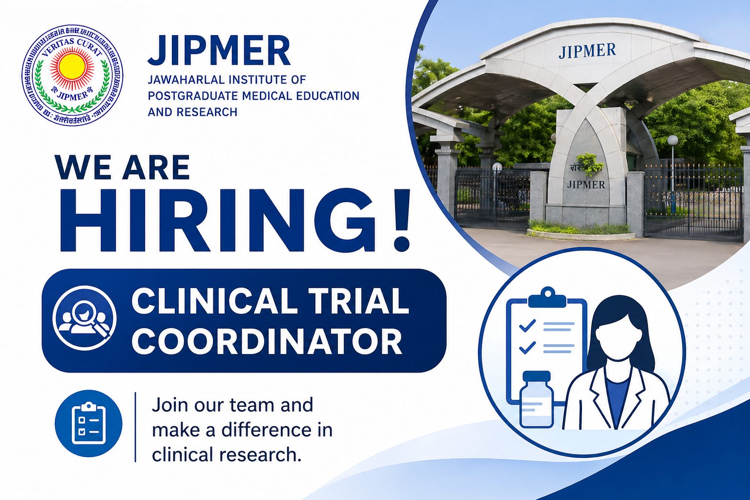 JIPMER -இல் ‘கிளினிக்கல் ட்ரையல் கோஆர்டினேட்டர்’ வேலைவாய்ப்பு!